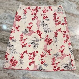 Heart Soul Cream Pencil Skirt with Red Floral and Butterfly Pattern